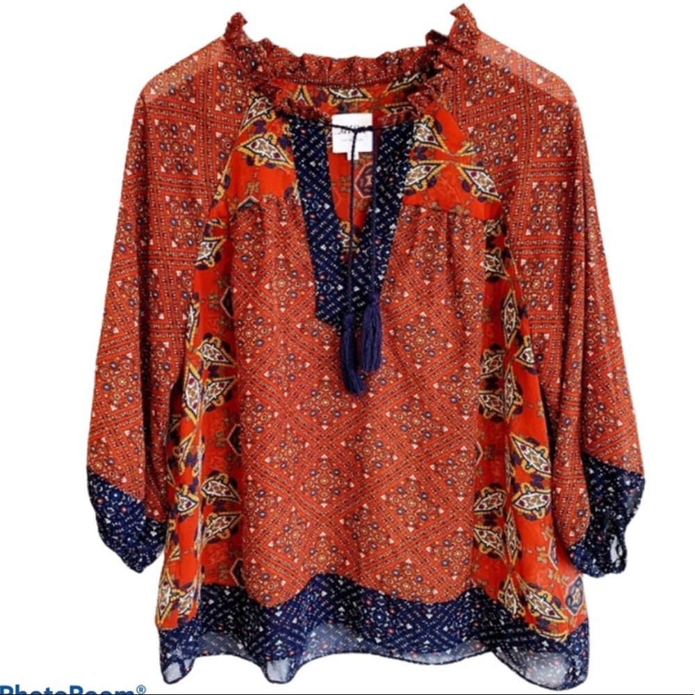 MISA LOS ANGELES orange boho tassel tunic top